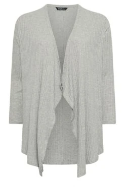 YOURS - Cardigan Gris Clair En Cascade Nervuré Manches Longues -Evans Boutique 0b306f50 2d7b 44 303638 X