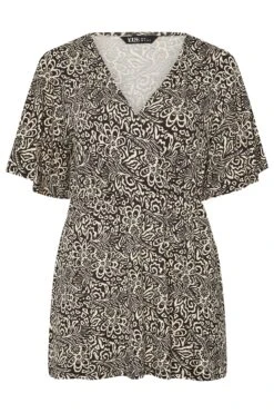 YOURS - Top Noir Cache-Coeur Design Floral Volanté -Evans Boutique 0ba187c4 b889 4d 304015 X