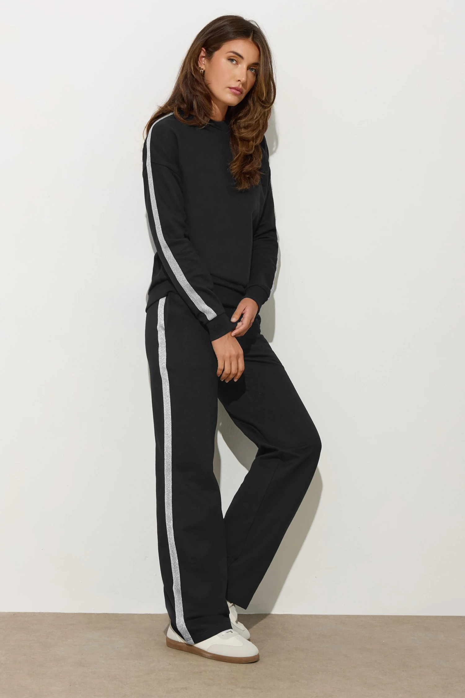 LTS Tall Black Lurex Side Stripe Crew Neck Sweatshirt 4 LTS Tall Black Lurex Side Stripe Crew Neck Sweatshirt – Image 2