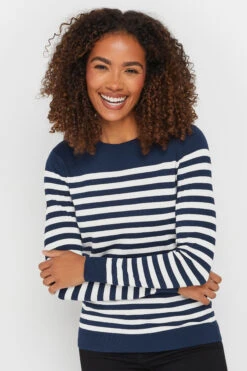 M&Co Navy Blue & White Stripe Print Jumper