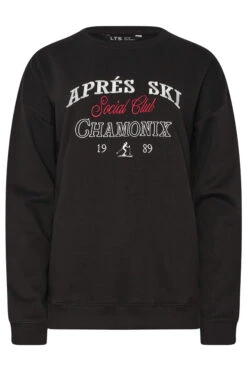 LTS Tall Black 'Apres Ski' Slogan Sweatshirt 13 LTS Tall Black 'Apres Ski' Slogan Sweatshirt -Evans Boutique 0cc18055 7714 4e 356190 X