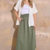 LTS Tall Khaki Green Cotton Shirred Waist Maxi Skirt 2 LTS Tall Khaki Green Cotton Shirred Waist Maxi Skirt -Evans Boutique 0d0bc85d 89e3 4f 355981 B