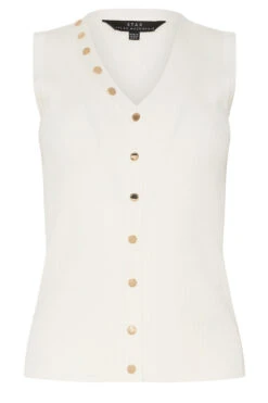 STAR Ivory White Ribbed Button Bust Vest Top -Evans Boutique 0d193f61 ed37 42 110761 X