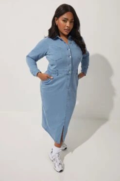 LIMITED COLLECTION - Robe-Chemisier Boutonnée Bleue Manches Longues