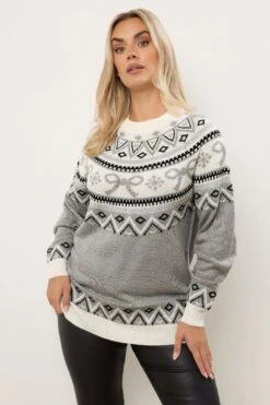 YOURS Curve Pull Gris à Nœud Fairisle -Evans Boutique 0d606f09 01e5 4e 280755 A