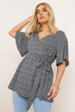 YOURS - Top Cache-Coeur Bleu Marine Texturé Floral