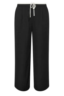 YOURS - Pantalon Wide Leg Noir Taille Contrastée -Evans Boutique 0d71f0bc 52ec 48 140073 X