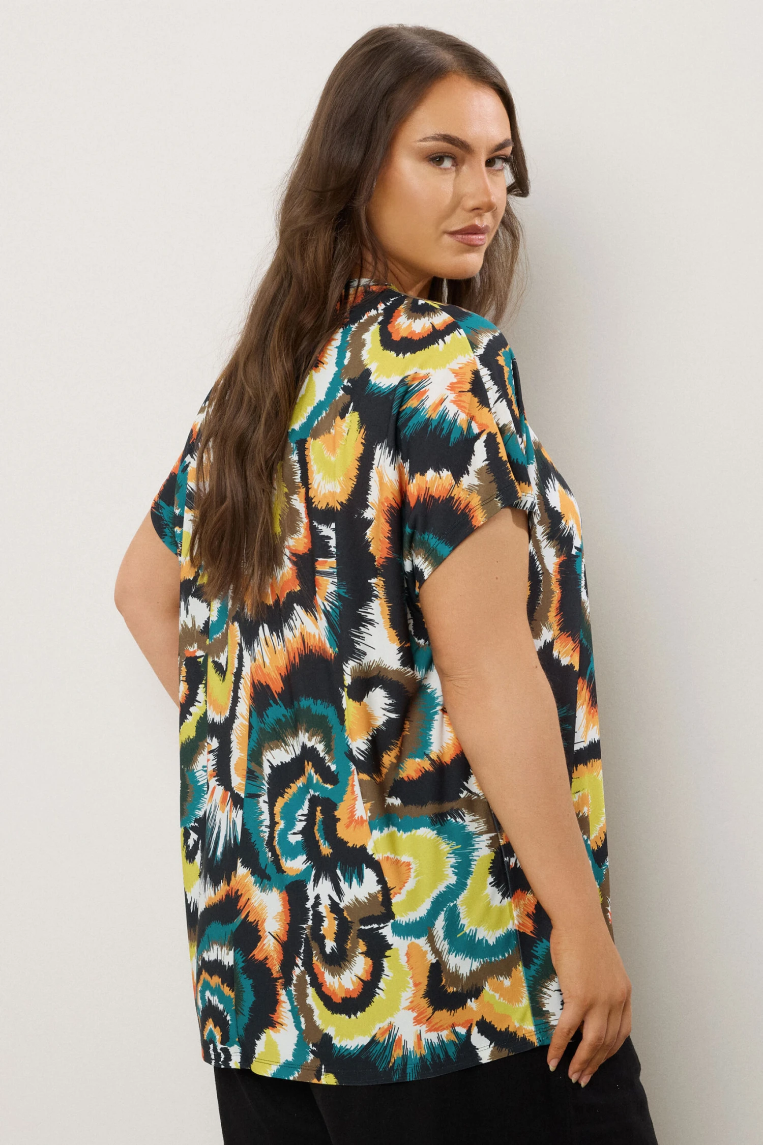 EVANS Curve Dark Green Smudge Print Angel Sleeve Jersey Top 5 EVANS Curve Dark Green Smudge Print Angel Sleeve Jersey Top – Image 3