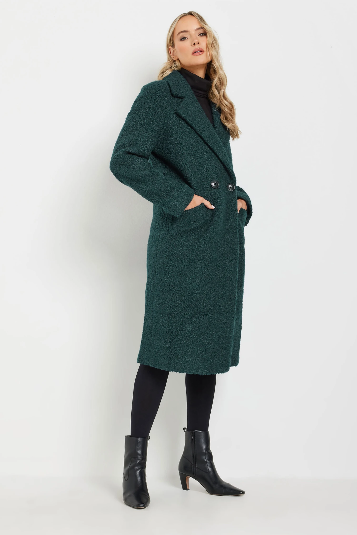 LTS Tall Forest Green Boucle Wrap Midi Coat 4 LTS Tall Forest Green Boucle Wrap Midi Coat – Image 2