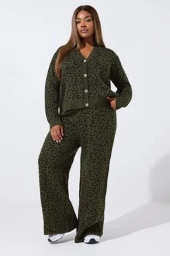 LIMITED COLLECTION Curve Pantalon Large à Imprimé Léopard Vert Kaki