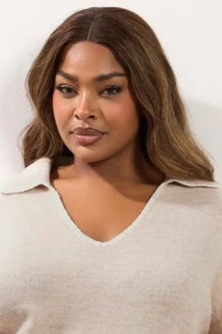 YOURS Curve Pull à Col En Point De Couverture Marron Naturel -Evans Boutique 0fbec48b 7140 43 280643 D