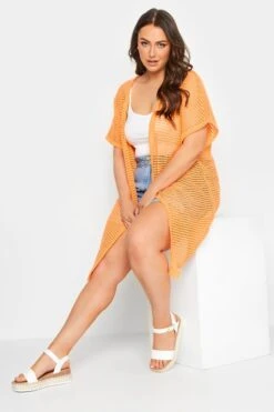 YOURS - Cardigan Orange Midi Design En Crochet -Evans Boutique 0fc84cfb acbb 49 300999 B