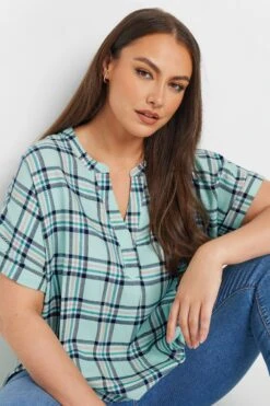 YOURS - Chemisier Vert Menthe à Carreaux Manches Courtes -Evans Boutique 10174fd2 63f5 49 175065 D