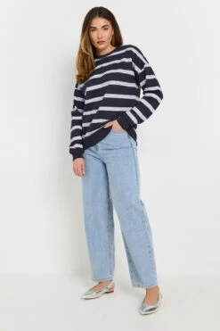 LTS Tall Navy Blue Striped Button Sweatshirt 9 LTS Tall Navy Blue Striped Button Sweatshirt -Evans Boutique 105b16eb c1e3 46 355285 C