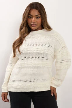 YOURS Curve Pull En Maille Pointelle Bouclée Blanc Ivoire -Evans Boutique 10968fc6 0821 4c 280697 B