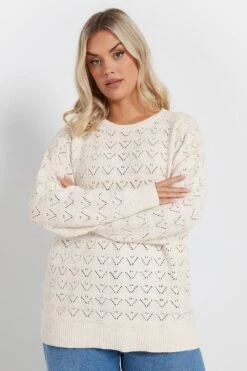 YOURS - Pull En Maille Blanc Design Crochet Manches Longues