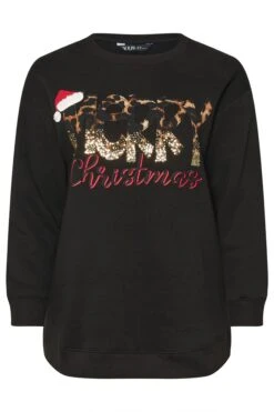 YOURS - Sweatshirt Noir Brodé 'Merry Christmas' à Sequins 12 YOURS - Sweatshirt Noir Brodé 'Merry Christmas' à Sequins -Evans Boutique 1123199c d151 42 303811 X