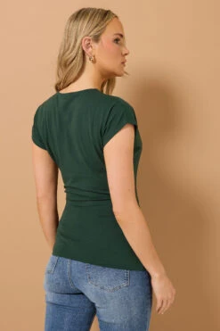 LTS Tall Dark Green Grown Sleeve Wrap Top -Evans Boutique 1175ca29 9174 42 355933 C