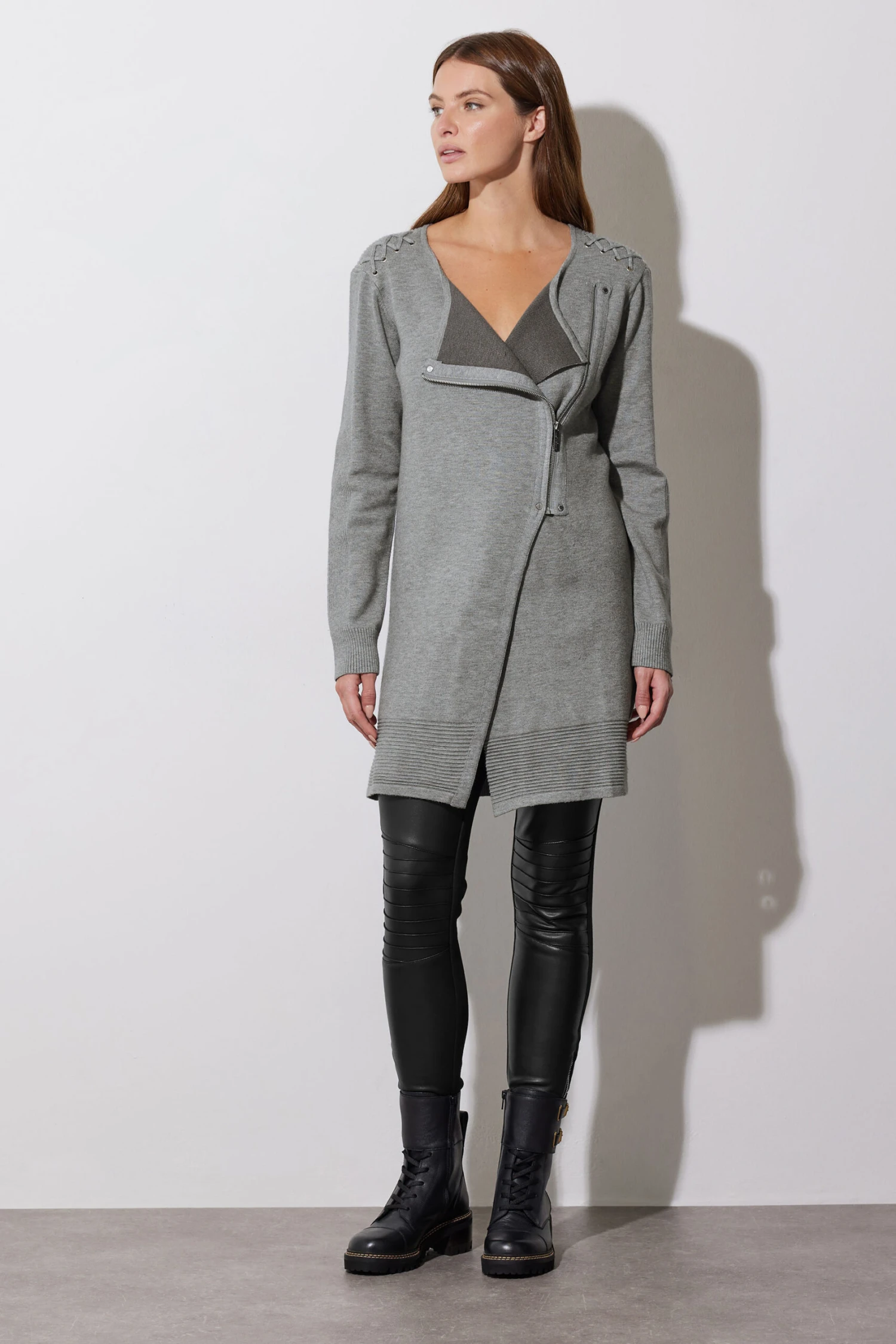 STAR Grey Eyelet Detail Zip Cardigan 5 STAR Grey Eyelet Detail Zip Cardigan – Image 3