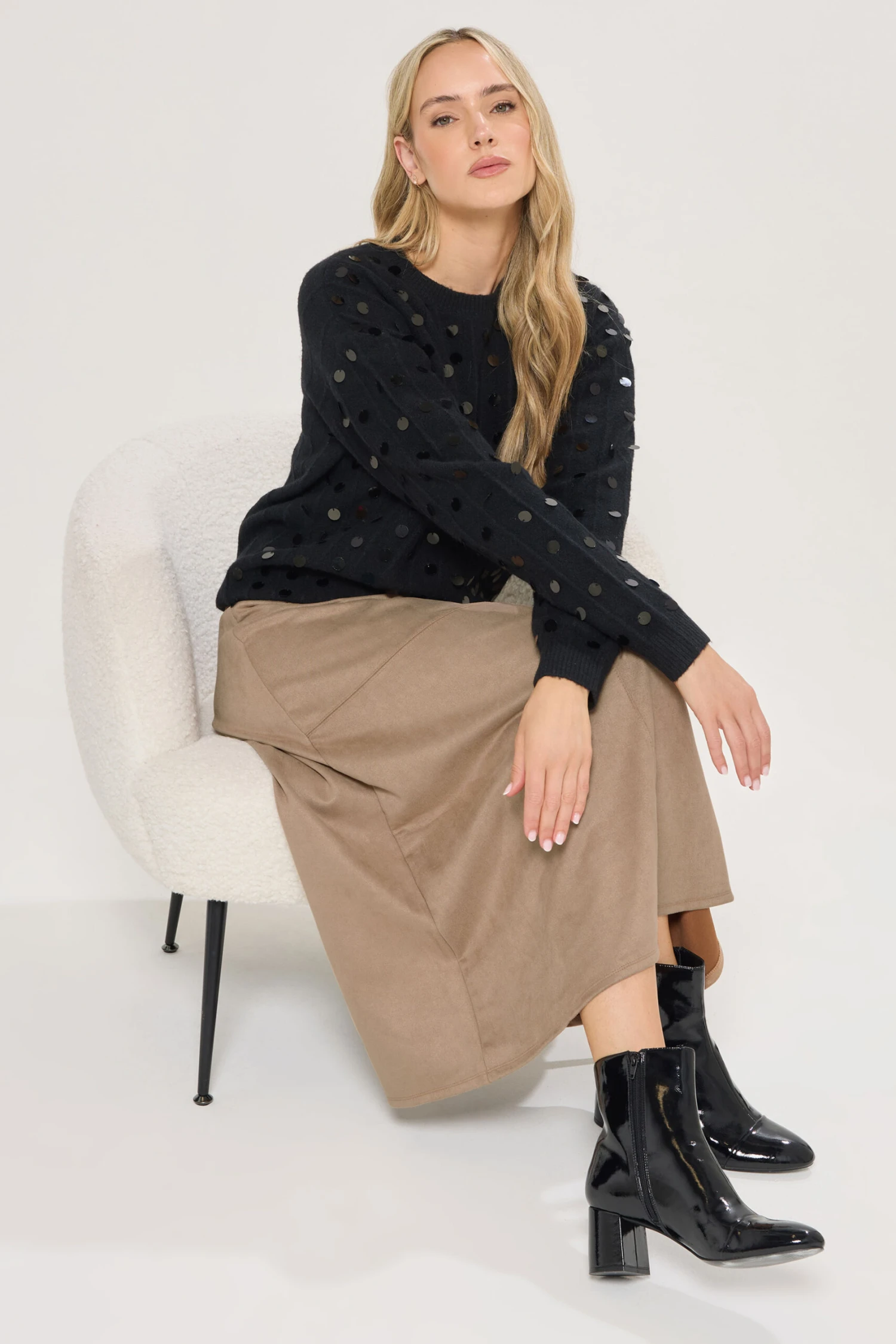 LTS Tall Tan Brown Suedette A-Line Midi Skirt 4 LTS Tall Tan Brown Suedette A-Line Midi Skirt – Image 2