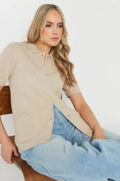 LTS Tall Stone Brown Knitted Button Cardigan