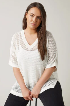 EVANS Curve White Tape Yarn Jumper