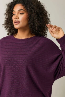 EVANS Curve Burgundy Red Ribbed Soft Touch Jumper -Evans Boutique 12fd5ebf a796 46 615965 D