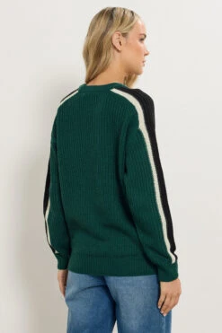 LTS Tall Green Sleeve Stripe Knitted Jumper 9 LTS Tall Green Sleeve Stripe Knitted Jumper -Evans Boutique 132baae1 2c45 4a 356369 C