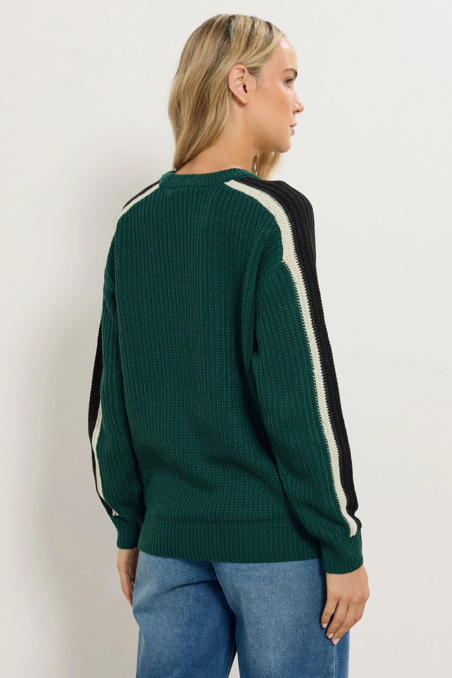 LTS Tall Green Sleeve Stripe Knitted Jumper 5 LTS Tall Green Sleeve Stripe Knitted Jumper – Image 3
