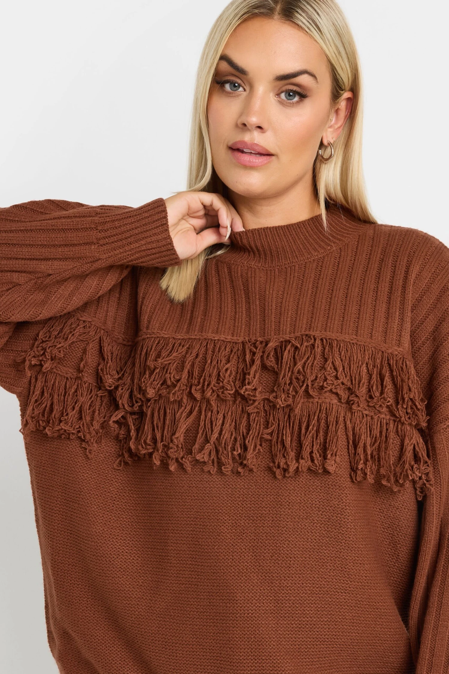 YOURS - Pull Rouille Nervuré Manches Longues à Franges 6 YOURS - Pull Rouille Nervuré Manches Longues à Franges – Image 4