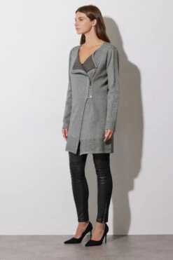 STAR Grey Eyelet Detail Zip Cardigan