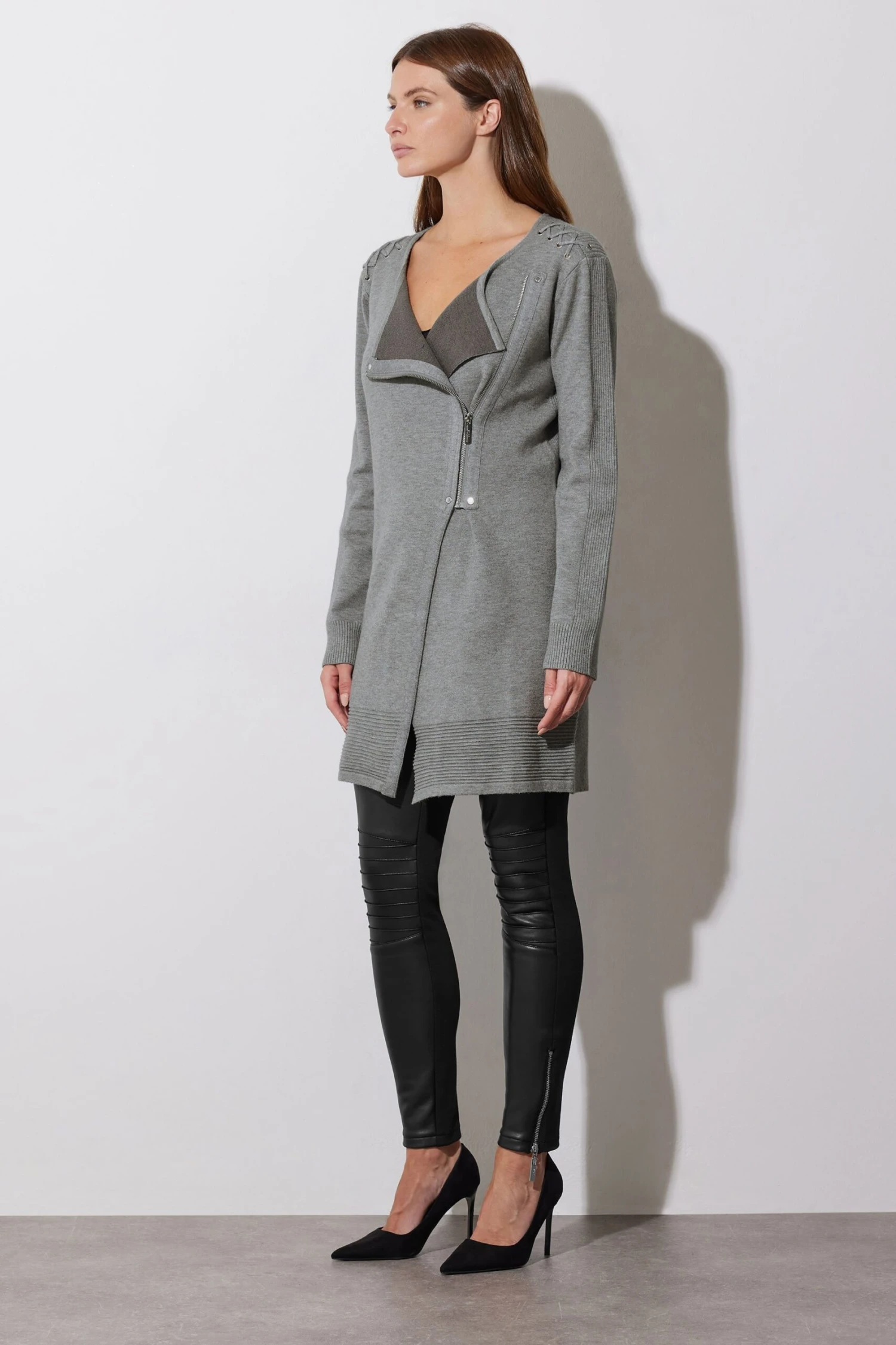 STAR Grey Eyelet Detail Zip Cardigan 3 STAR Grey Eyelet Detail Zip Cardigan