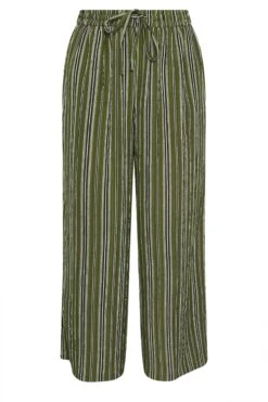 YOURS - Pantalon Wide Leg Vert à Rayures Texturé -Evans Boutique 144e21e3 f09e 4e 310108 X