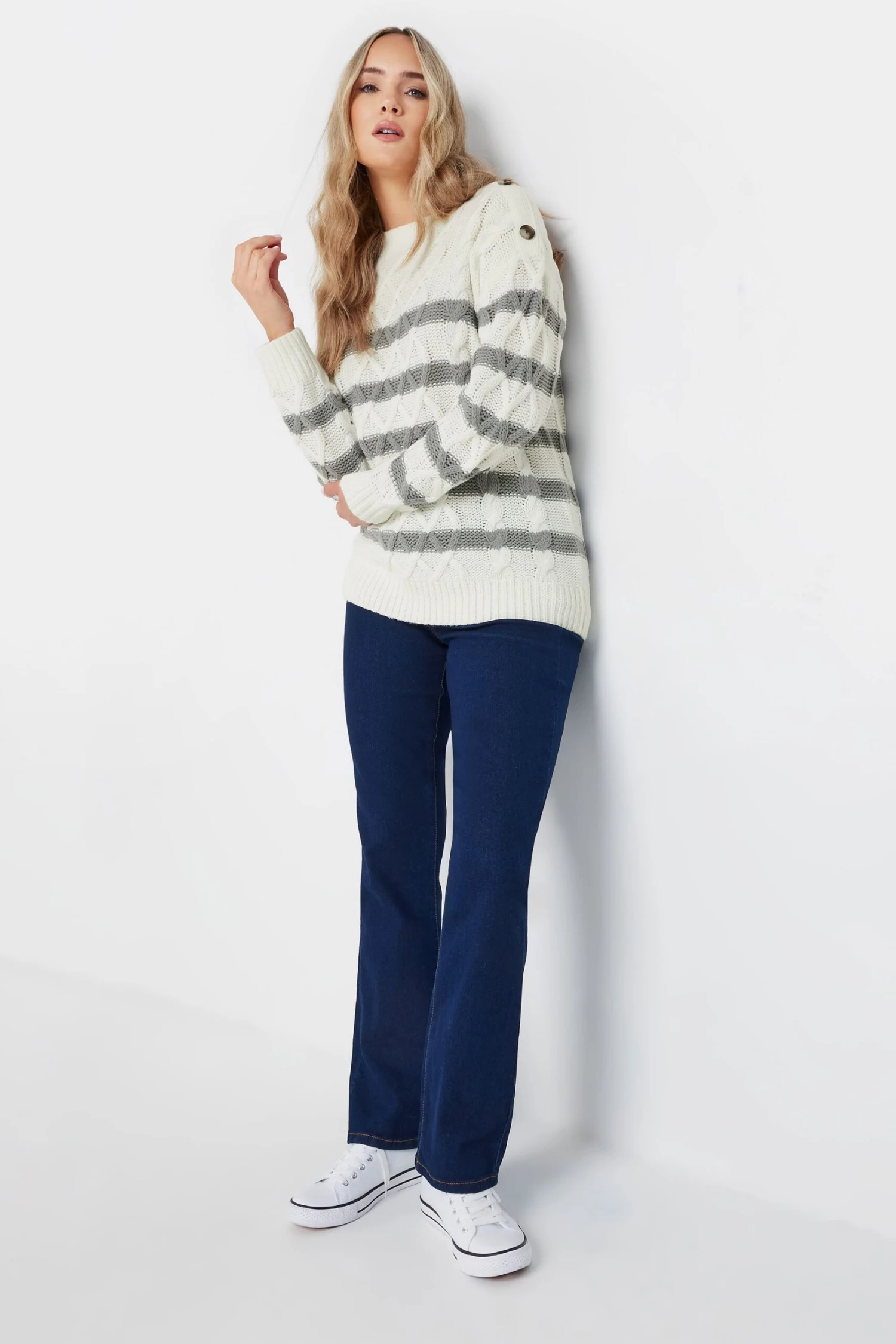 LTS Tall Grey Stripe Cable Knit Jumper 4 LTS Tall Grey Stripe Cable Knit Jumper – Image 2