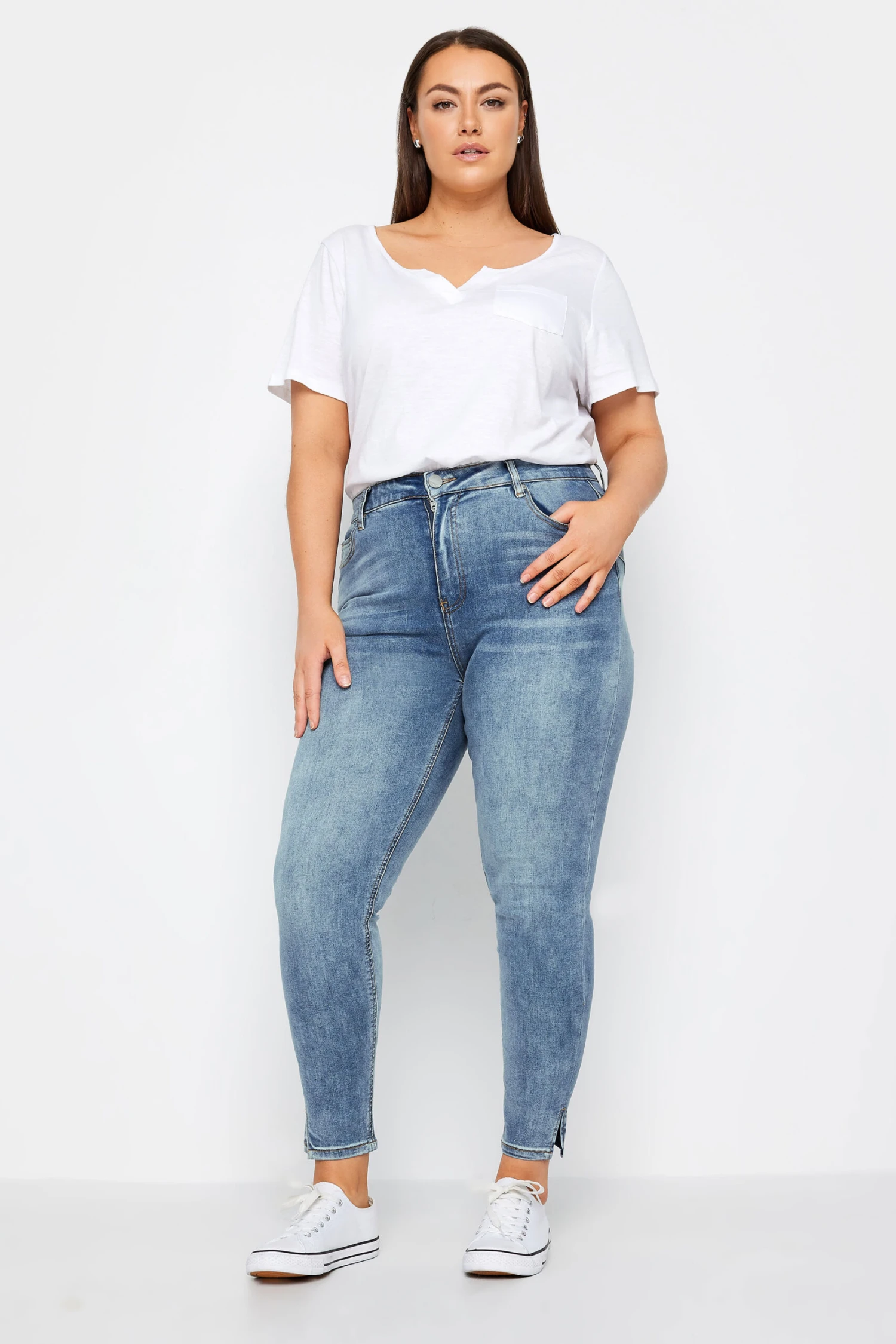 Evans Light Blue Wash Split Hem Skinny Jeans 4 Evans Light Blue Wash Split Hem Skinny Jeans – Image 2