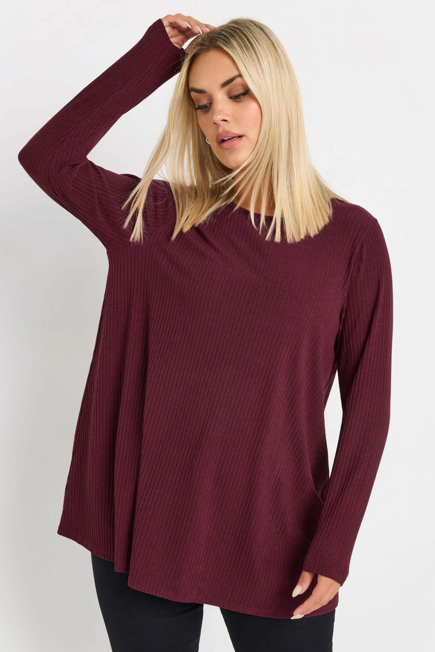 YOURS - Top Bordeaux Nervuré Manches Longues 3 YOURS - Top Bordeaux Nervuré Manches Longues