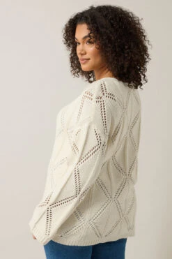 EVANS Curve Cream Diamond Pointelle Jumper -Evans Boutique 151e5efb 0e7b 49 616015 C