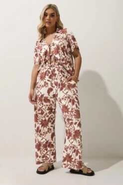 LIMITED COLLECTION - Pantalon Wide Leg Marron & Crème Floral