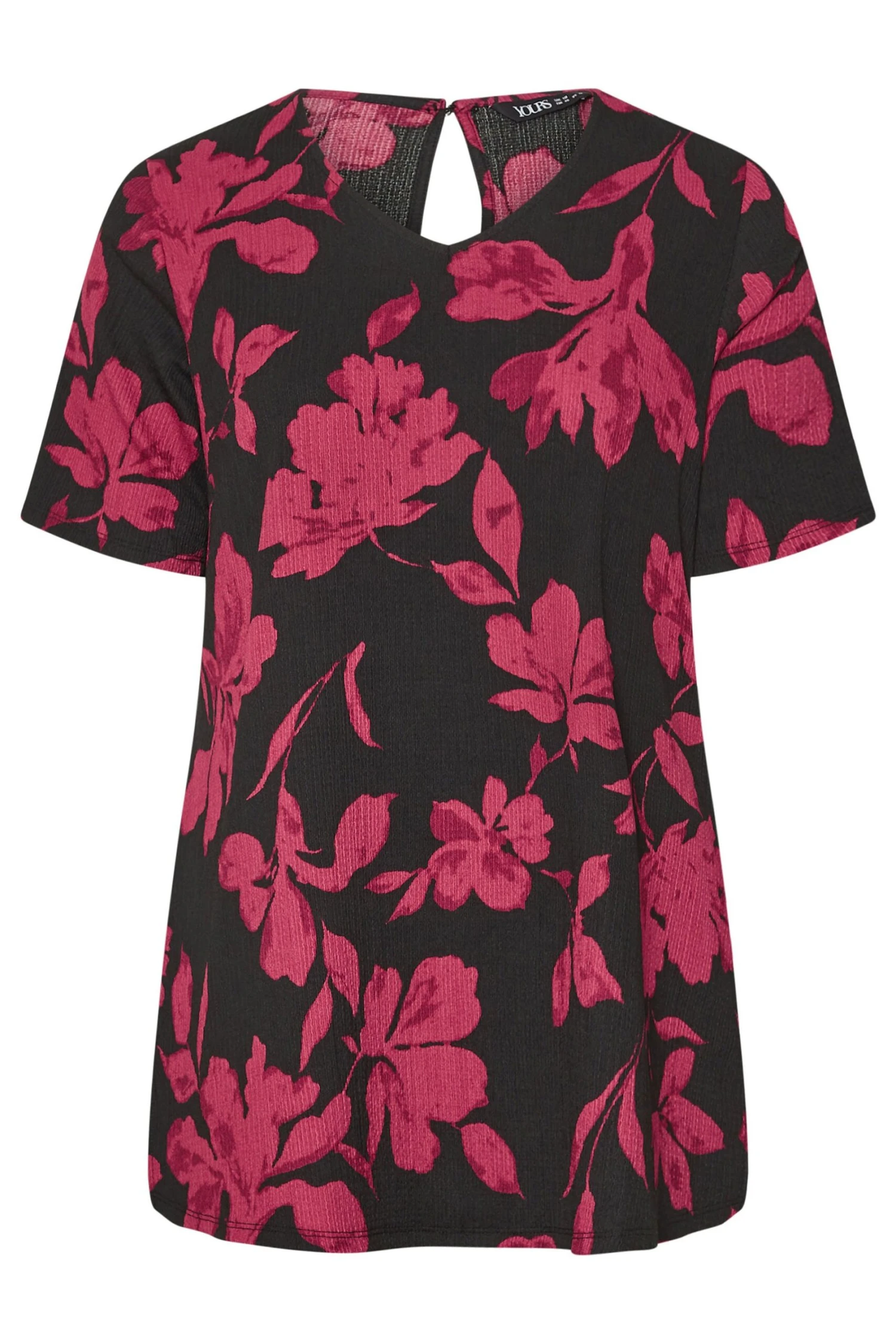 YOURS - Top Rouge & Noir Floral Texturé Manches Courtes 7 YOURS - Top Rouge & Noir Floral Texturé Manches Courtes – Image 5