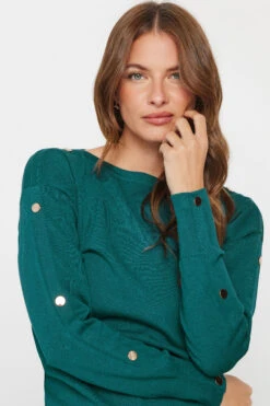 M&Co Teal Blue Button Sleeve Detail Jumper -Evans Boutique 15e97930 a10f 45 501597 D