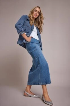 LTS Tall Blue Denim Tie Waist Maxi Skirt -Evans Boutique 1616e952 000b 48 351947 E