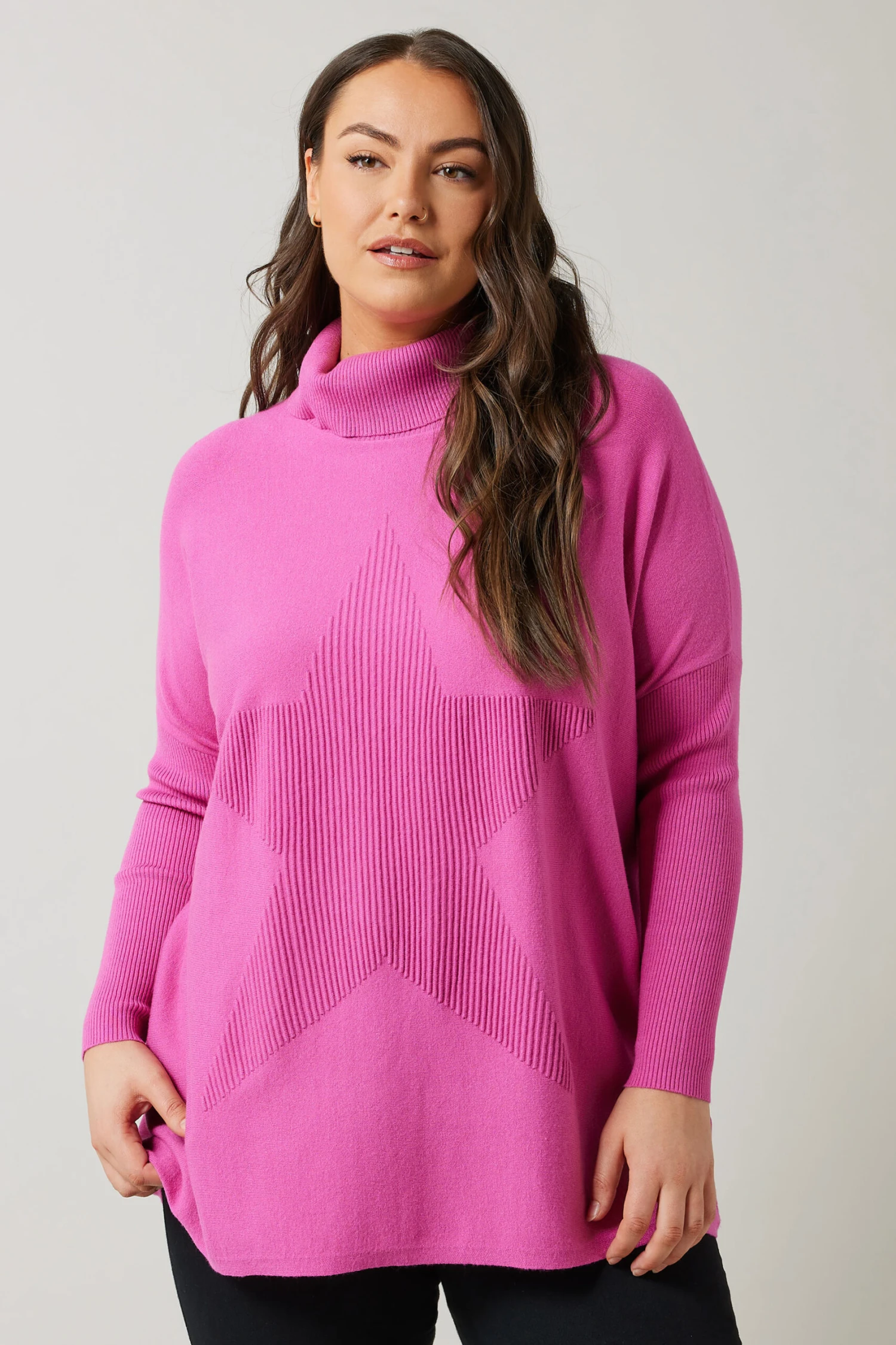 EVANS Curve Pink Knitted Star Roll Neck Jumper 3 EVANS Curve Pink Knitted Star Roll Neck Jumper