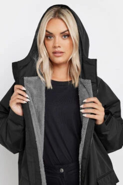 YOURS - Manteau Midaxi Noir Imperméable Doublure En Polaire -Evans Boutique 1637b7d7 bcd0 4d 120635 D