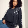 EVANS Curve Navy Blue Leopard Sequin Embellished Sweatshirt 1 EVANS Curve Navy Blue Leopard Sequin Embellished Sweatshirt -Evans Boutique 16a38b13 14ea 4c 616012 L2