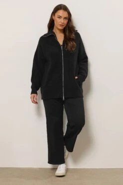 EVANS Curve Black Double Ended Zip Cardigan -Evans Boutique 17051b41 acc7 41 616133 D