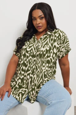 YOURS - Chemisier Vert Texturé Imprimé Abstrait