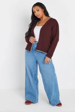 YOURS - Cardigan Bordeaux En Maille Bordures Contrastées -Evans Boutique 1759100c fbaa 48 280528 B