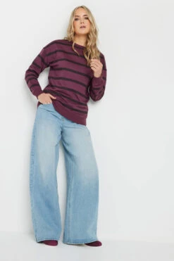 LTS Tall Burgundy Red Stripe Print Crew Neck Sweatshirt -Evans Boutique 17733e23 9a5c 45 355630 B