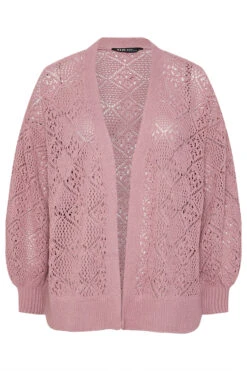 YOURS - Cardigan Rose Poudré En Maille Manches En Ballons -Evans Boutique 17a12619 4877 4a 280601 X