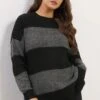 YOURS - Pull En Maille Noir & Gris à Rayures 1 YOURS - Pull En Maille Noir & Gris à Rayures -Evans Boutique 17e14e7e 90cd 47 280042 A